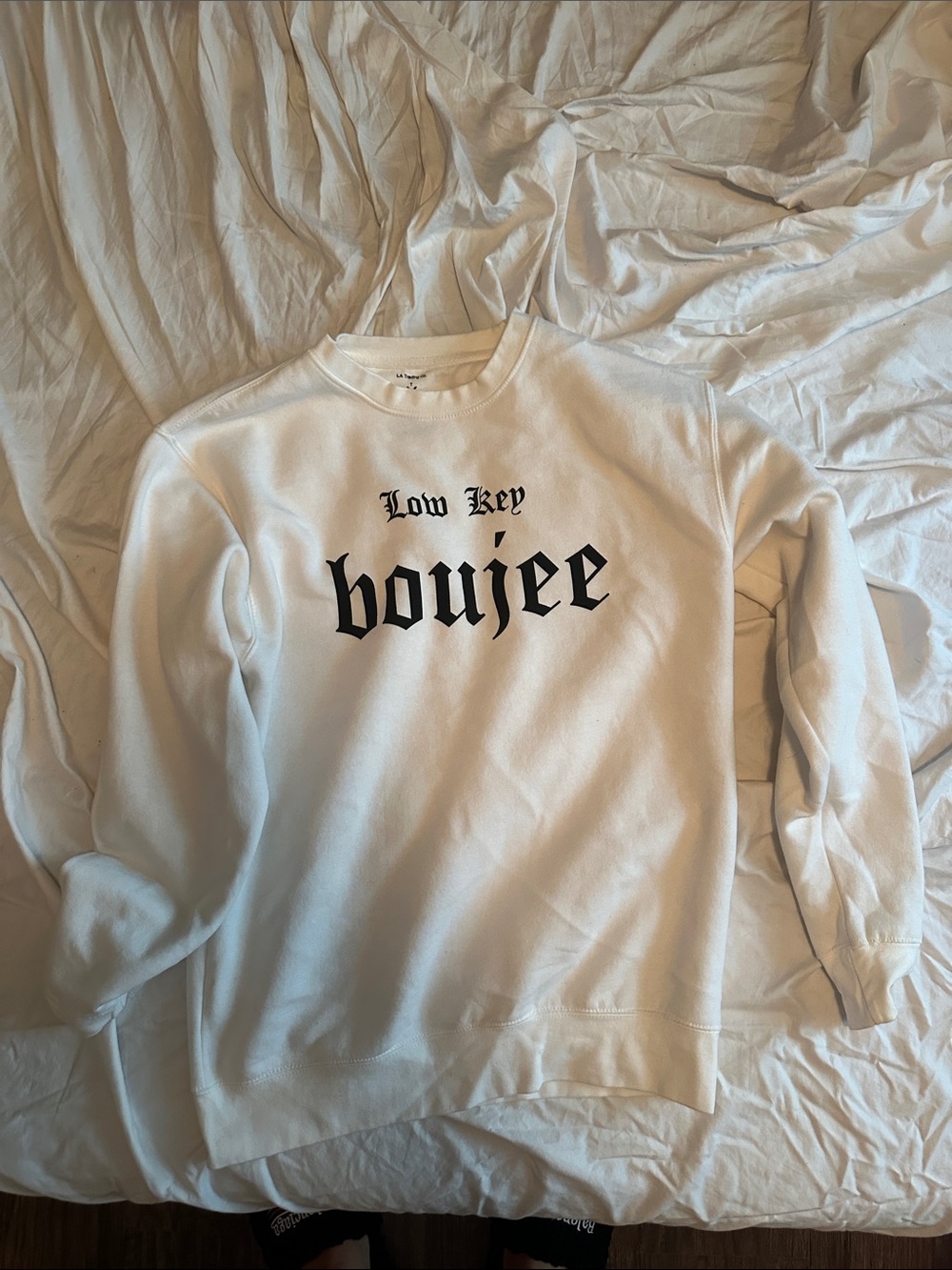 Forever 21 White Crewneck Sweatshirt with "Low Key boujee" Graphic